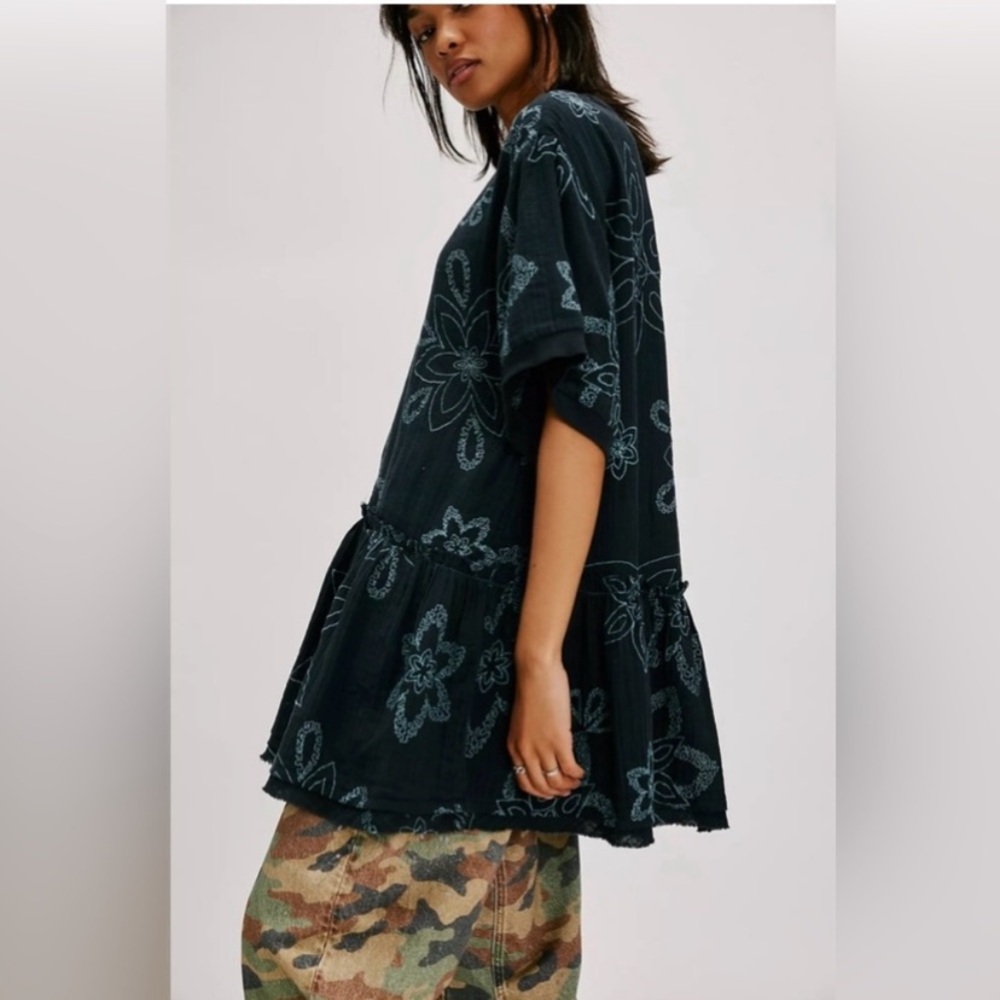 🆕 NWT Free People Women's Sz S Picking Petals Floral Mini Dress In Black + Green